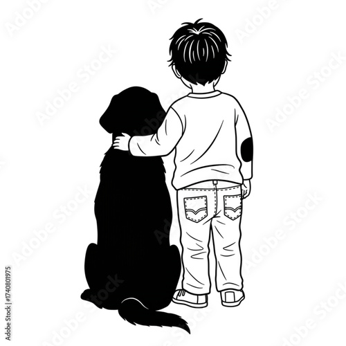 Loyal dog and young boy share a tender moment, symbolizing companionship, friendship, and unconditional love in a heartwarming scene