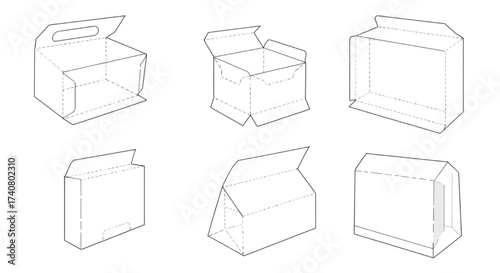 Folding Carton Packaging Box Dieline Templates, Retail Paperboard Diecut Vector Line Art Set