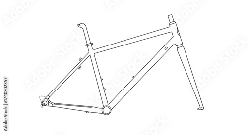 Bicycle Frameset with Fork Vector Line Art, Road Gravel Bike Frame Outline Technical Drawing