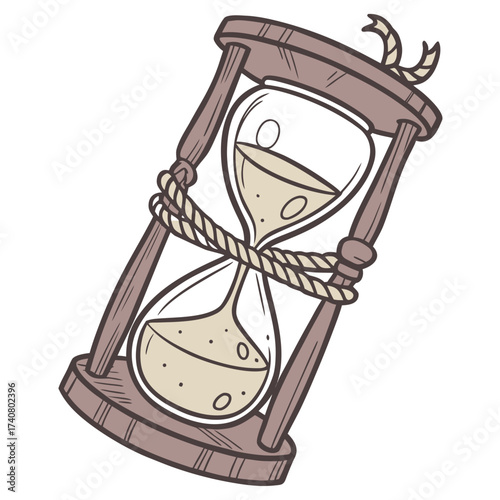 Vector art of cartoon hourglass with sand running through, symbolizing time, deadlines, and the fleeting nature of moments in a whimsical style