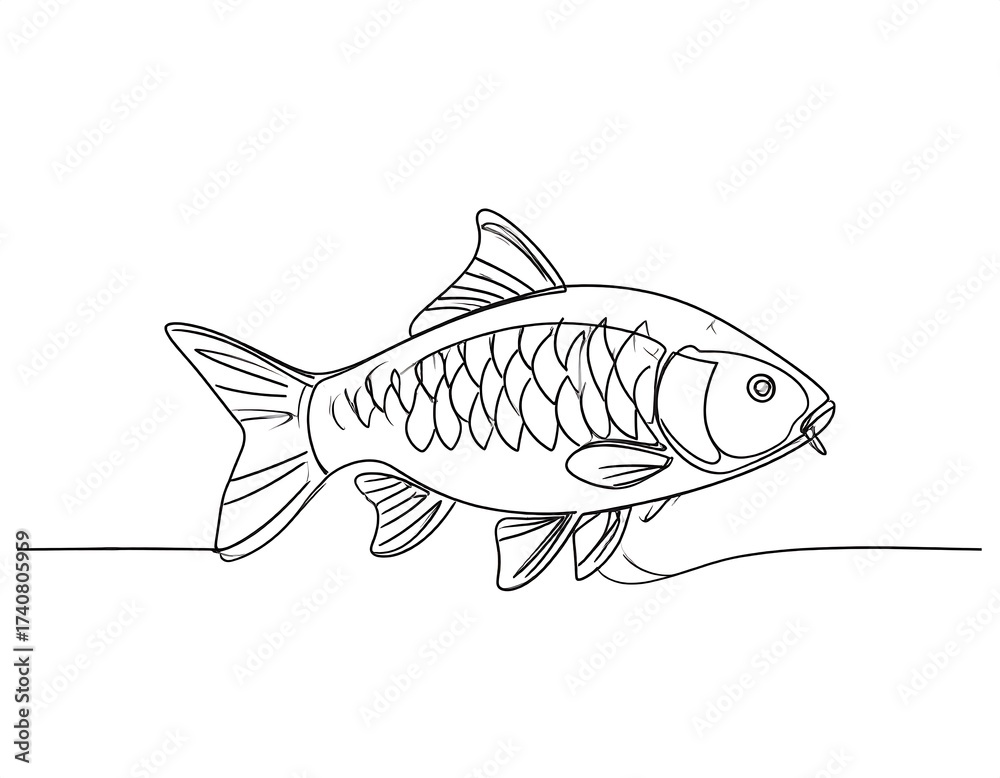 Fototapeta premium Elegant Koi Fish Line Art - A Minimalist Aquatic Illustration.