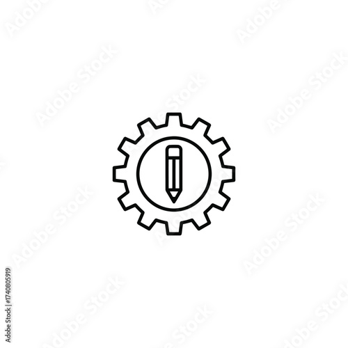 Gear with pencil icon symbolizing creative process and mechanical engineering