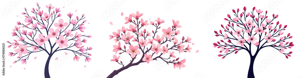 Fototapeta premium Vibrant Cherry Blossom Trees in Various Styles and Backgrounds