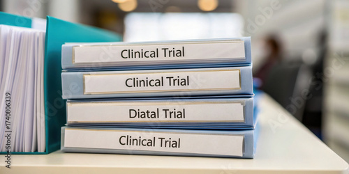 Hopeful drug development documentation for clinical trials research. Organized files contain important data and information for new medicine and healthcare advancement