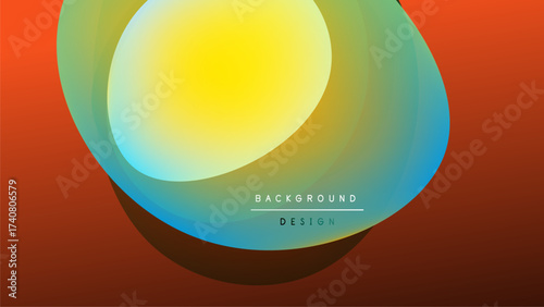 Abstract colorful design. Overlapping shapes create vibrant gradients. Background features warm, cool tones. Modern aesthetic.