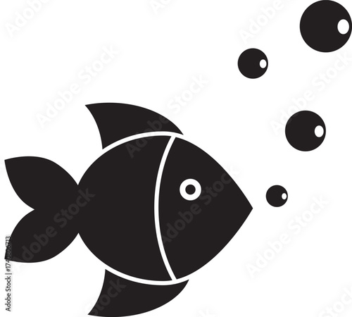 Stylized aquatic fish silhouette with air bubbles
