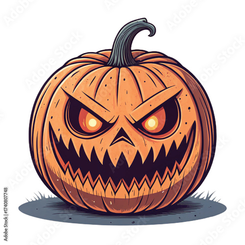 Terrible Scary Halloween Pumpkin Vector Illustration
