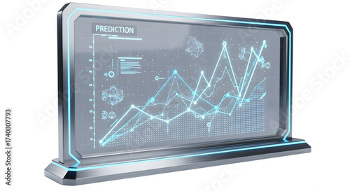 Futuristic Digital Data Analysis Display with Graphs and Charts in Modern High-Tech Environment