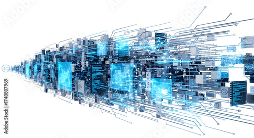 Futuristic Digital Data Stream Visual with Blue Technology Elements