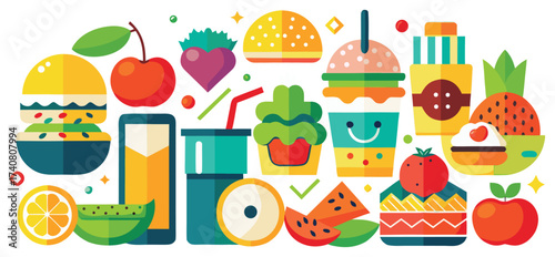 Colorful Food and Drink Icons Collection