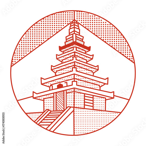 A line style illustration showing bali uluwatu