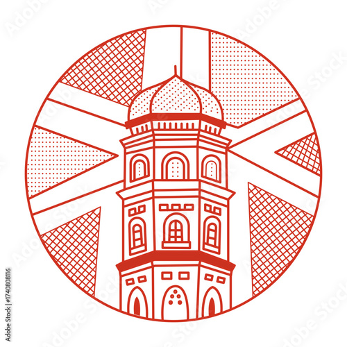 An outline style illustration depicting barzan tower