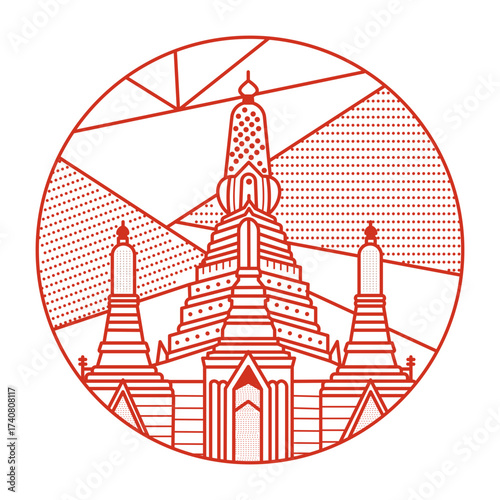 A line style illustration showing wat arun