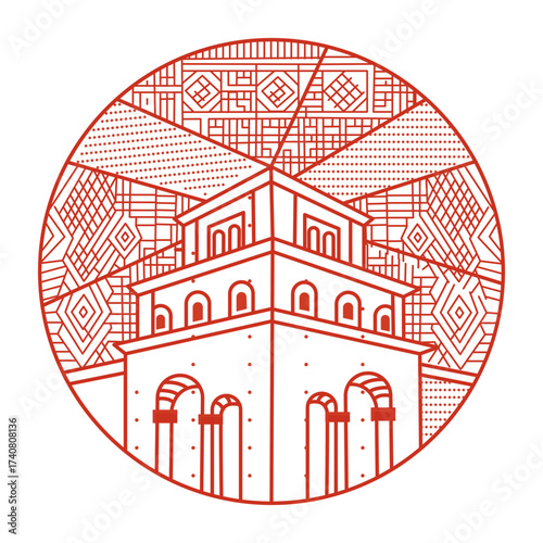 An outline style illustration depicting alhambra