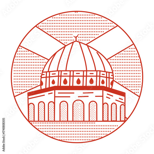A line style illustration showing qibli mosque