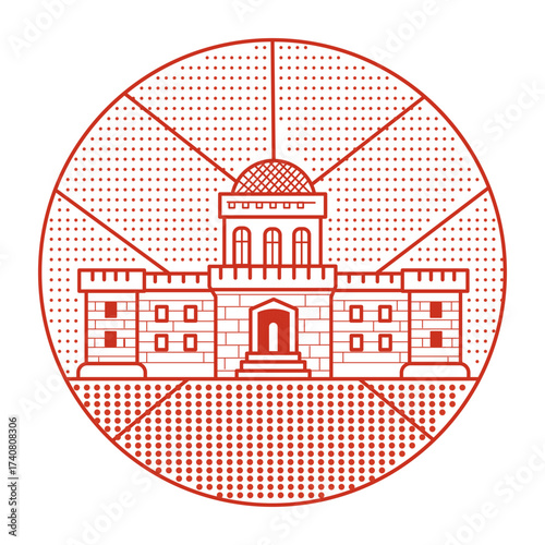 A line style illustration showing dublin castle