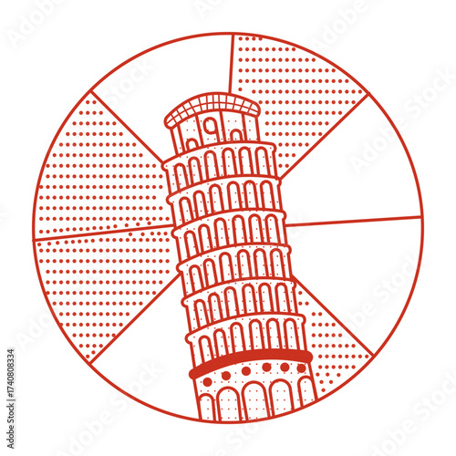 An outline style illustration depicting leaning tower