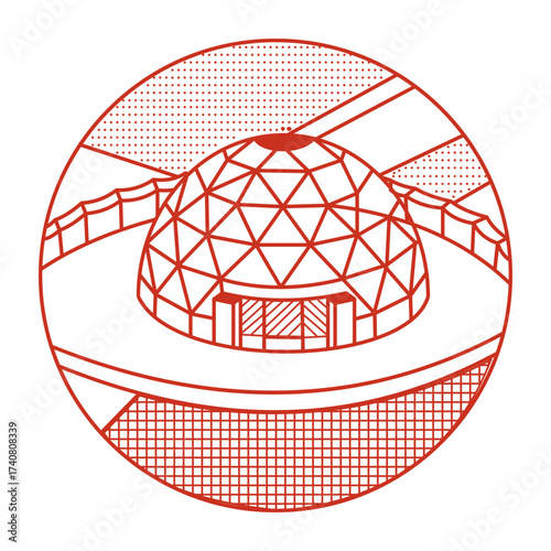 A line style illustration showing vancouver dome