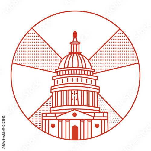 A linear style illustration representing capitol building