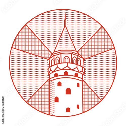 A line style illustration showing galata tower