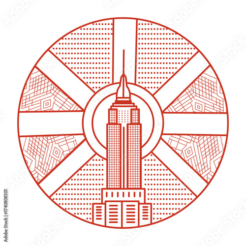 A line style illustration showing empire state