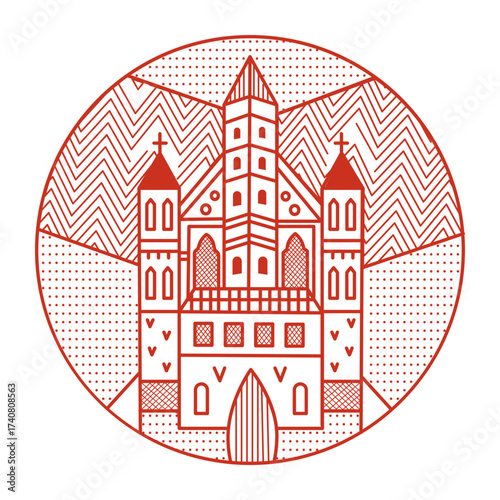 A line style illustration showing malbork castle