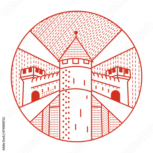 A line style illustration showing carcassonne fortress