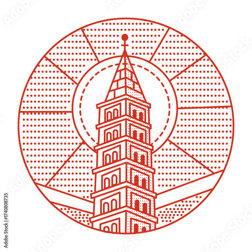 An outline style illustration depicting venezia campanile