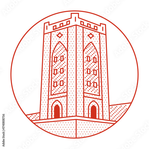 A line style illustration showing hassan tower