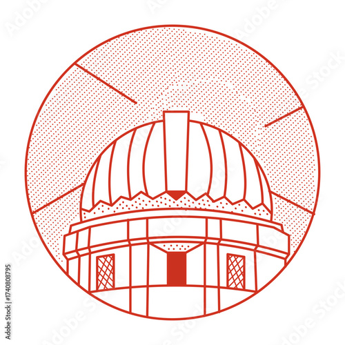 An outline style illustration depicting griffith observatory