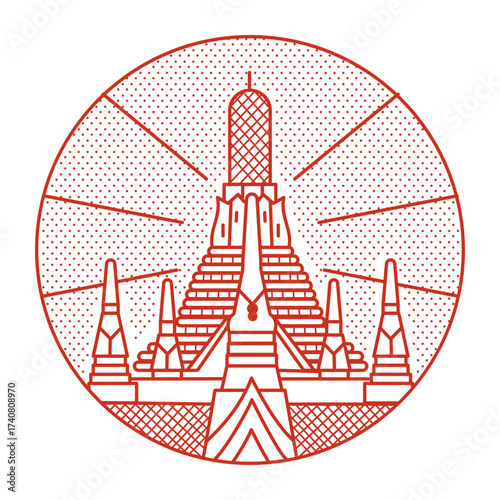 An outline style illustration depicting arun temple