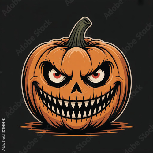 Terrible Scary Halloween Pumpkin Vector Illustration