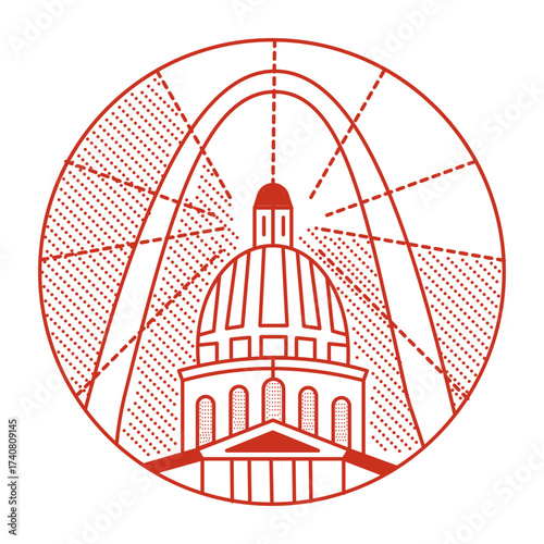 An outline style illustration depicting gateway arch