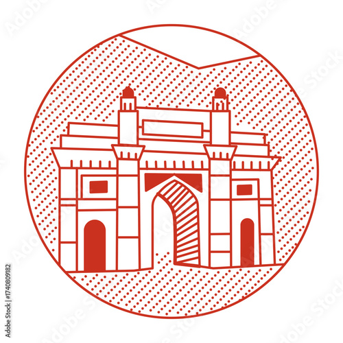 A line style illustration showing mumbai gateway