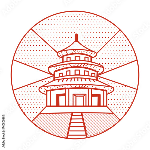 A linear style illustration representing tiantan