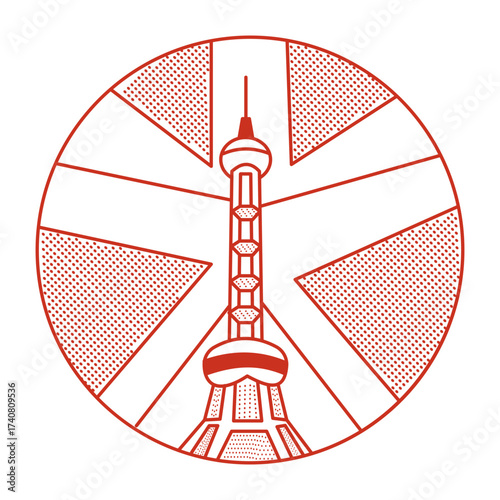 A line style illustration showing shanghai world