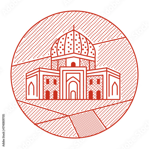 An outline style illustration depicting lotfollah mosque
