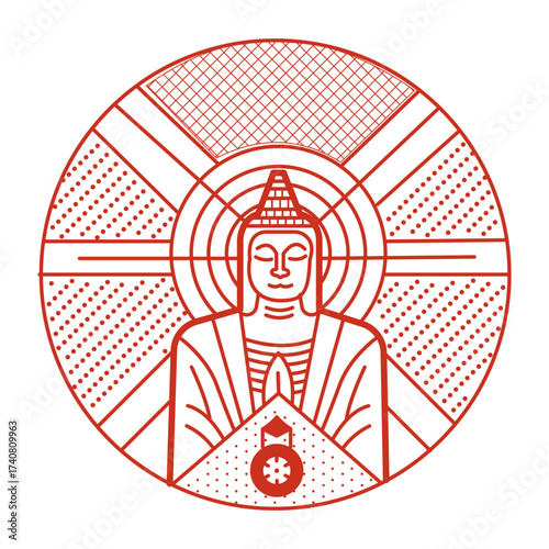 A linear style illustration representing spring temple
