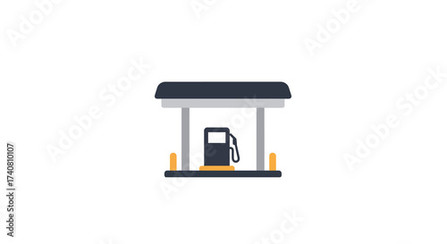 Minimalist Gas Station Illustration with Canopy and Pump.