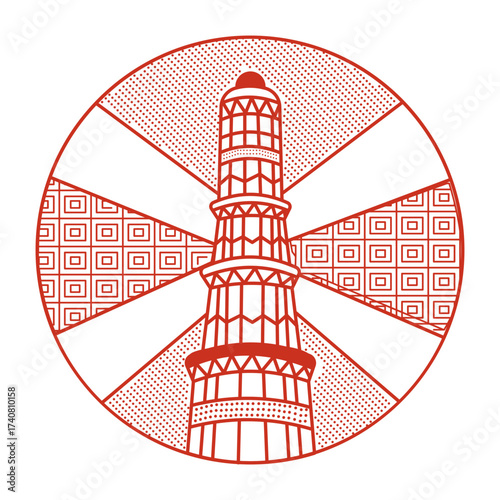 A line style illustration showing qutub minar