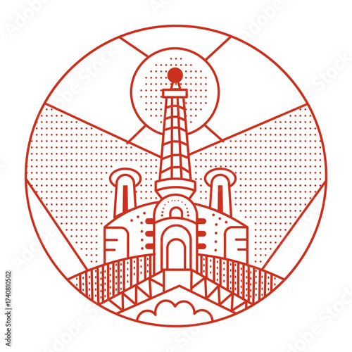 A linear style illustration representing park guell