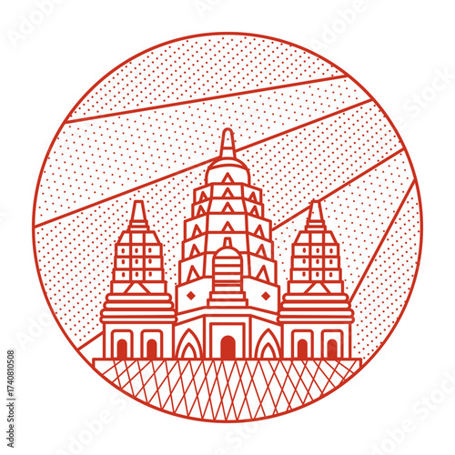 A linear style illustration representing prambanan temple