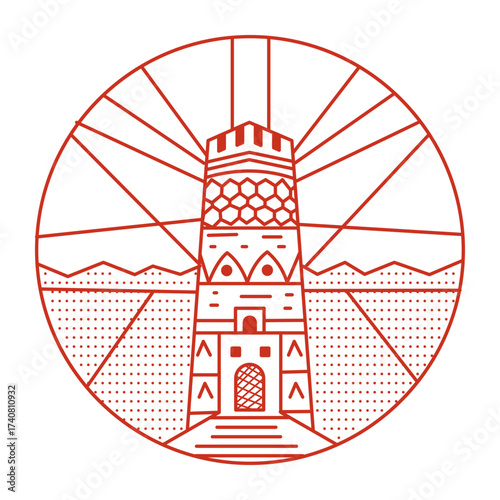 A linear style illustration representing palace fort
