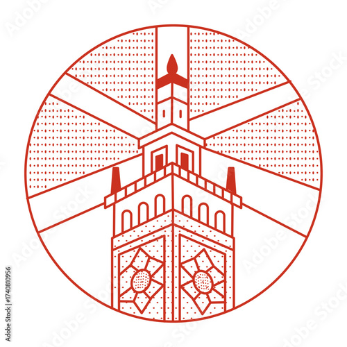 An outline style illustration depicting la giralda