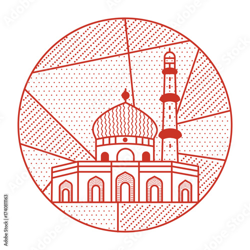An outline style illustration depicting shah mosque