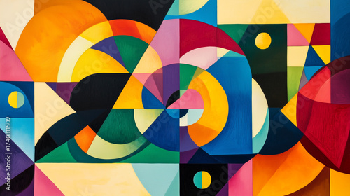 Abstract composition of vibrant geometric shapes and rich colors