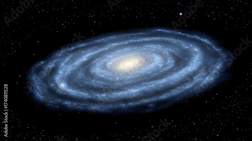 Spectacular spiral galaxy isolated on black background full of stars.