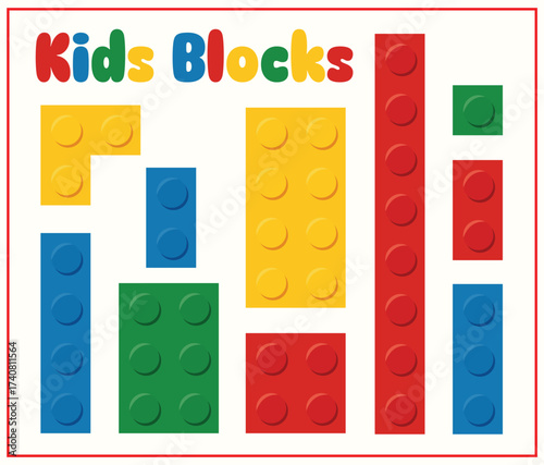 Colorful Kids Building Blocks Illustration for kids’ education materials, toy packaging, posters, playroom decor, and preschool design projects.