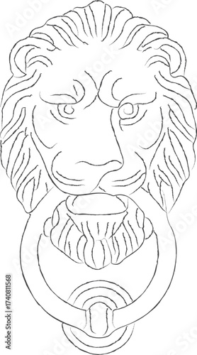Lion door knocker head with ring in mouth