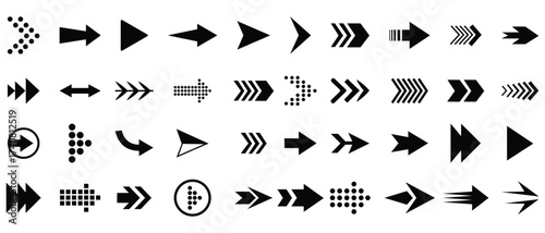 Arrows vector icon. Set black arrows for web design. Collection different arrow signs. Circular rotation loading elements, redo process. Vector Illustration.
